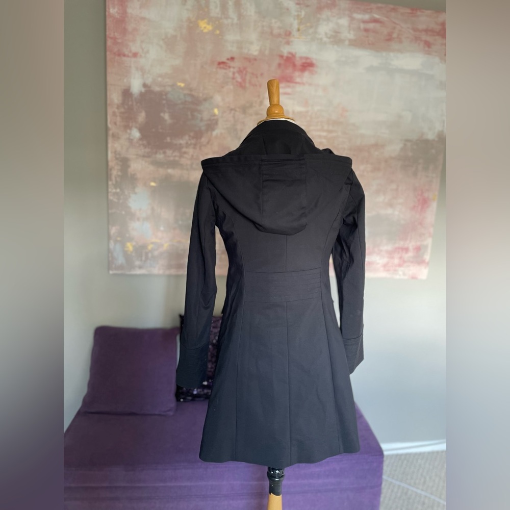 Karl Lagerfeld Paris black trench coat, removable hood & silver hardware size XS - Picture 11 of 17